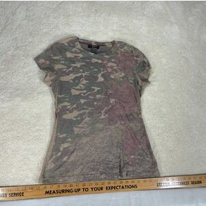 Self Esteem Womens Camo Floral Print T-Shirt Tan Green XL ABEADARI
